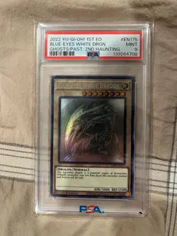 Yu-Gi-Oh Blue-Eyes White Dragon 2022 Ghost Rare 1st Edition PSA 9 - Image 1