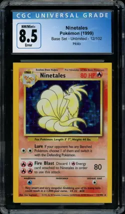 2x 1999 Pokemon Base Set Ninetales #12 Holo Rare ERROR SQUARE CUT CGC 8.5 - Image 1