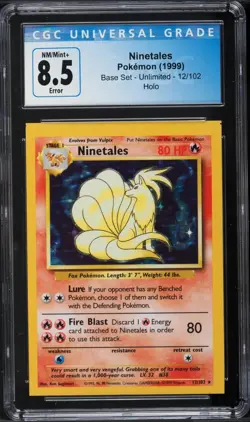 2x 1999 Pokemon Base Set Ninetales #12 Holo Rare ERROR SQUARE CUT CGC 8.5 - Image 3