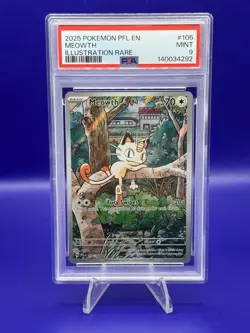 2025 POKEMON PFL EN-PHANTASMAL FLAMES ILLUSTRATION RARE #106 MEOWTH PSA 9 - Image 1