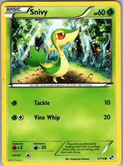 Snivy (1) Black and White 1/114 MP-LP Pokemon Card - Image 1