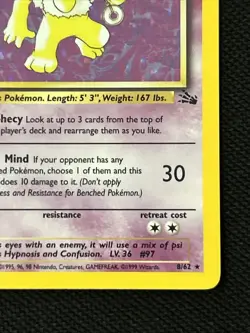 Pokemon Hypno 8/62 (1st Edition) Fossil Holo *Near Mint* - Image 5