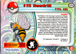 Beedrill #15 - NON-HOLO - Series 1 - TOPPS POKEMON CARD - - Image 2