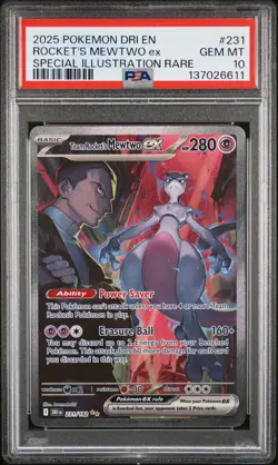 2025 POKEMON DRI EN-DESTINED RIVALS #231 TEAM ROCKET'S MEWTWO EX PSA 10 - Image 1