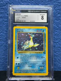 1999 Pokemon Fossil Unlimited Lapras Holo Rare 10/62 CGC NM/MINT 8 - Image 1