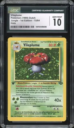 2000 Pokemon DUTCH 1st Edition Jungle Vileplume Holo 15/64 CGC 10 GEM MINT - Image 1
