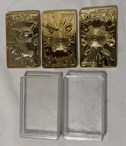 Pokemon Gold Plated Metal Trading Card 1999 - Burger King Lot Of 3 - Poliwhirl - Image 1