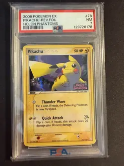 2006 POKEMON EX HOLON PHANTOMS #78 PIKACHU-REV.FOIL REVERSE STAMPED PSA 7 - Image 1