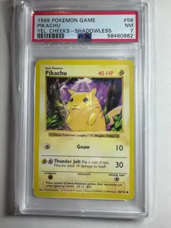 Pikachu Yellow Cheeks Shadowless PSA 7 #58/102 1999 Pokemon Base Set - Image 1