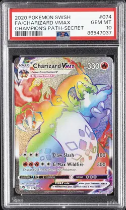 2020 POKEMON SWORD & SHIELD CHAMP'S PATH SECRET FULL ART/CHARIZARD VMAX PSA 10 - Image 1