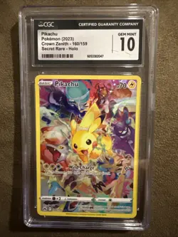 CGC 10 GEM MINT Pikachu 160/159 Crown Zenith Secret Rare Pokemon Card Holo - Image 1