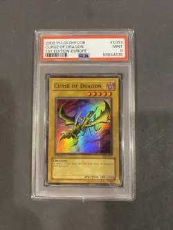 2002 Yugioh LOB-E053 Curse of Dragon Super Rare 1st Edition EU PSA 9 - Image 1