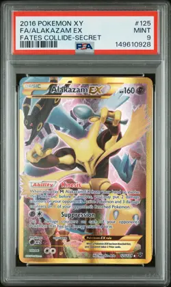 2016 POKEMON XY FATES COLLIDE SECRET #125 FULL ART/ALAKAZAM EX PSA 9 - Image 1