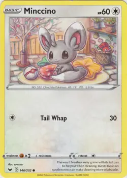 x4 Minccino - 146/202 - Common Pokemon SS01 Sword & Shield Base M/NM - Image 1
