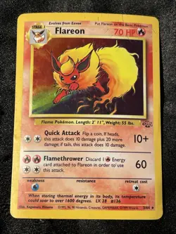 Pokemon 1999 TCG Flareon Jungle 3/64 Holo Unlimited Holo Rare HP - Image 1