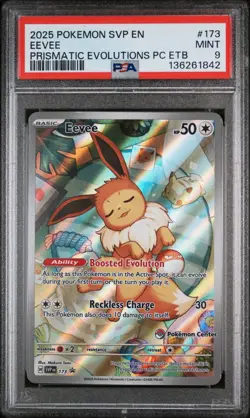 2025 Pokemon SVP EN Prismatic Evolutions Pokemon Center ETB #173 Eevee PSA 9 - Image 1