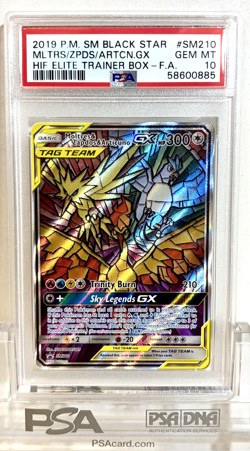NEW Pokemon TCG Hidden Fates EBT Promo Moltres Zapdos & Articuno GX SM210 PSA 10 - Image 1