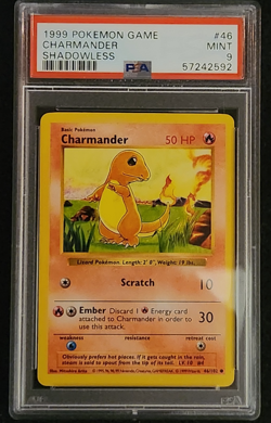1999 Pokemon Base Set Charmander #46/102 Shadowless Unlimited PSA MINT 9 - Image 1