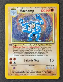1st Edition Machamp 8/102 Base Set Holo Rare Vintage 1999 Pokemon MP - Image 1