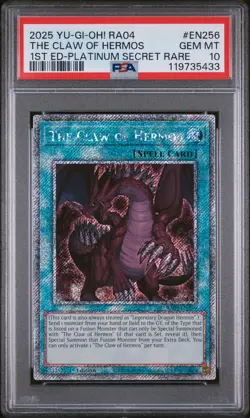 2025 YU-GI-OH! RA04-QUARTER CENTURY STAMPEDE 1ST ED THE CLAW OF HERMOS PSA 10 - Image 1