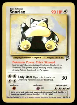 Pokemon Cards Snorlax 30/130 Base Set 2 Rare LP - Image 1