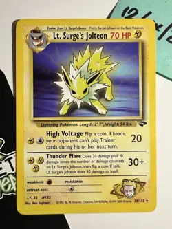 Lt. Surge's Jolteon 28/132, Gym Challenge, Pokemon TCG, Unlimited 2000, WOTC, NM - Image 1