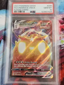 2021 Pokemon SWSH Fall Art Cinderrace VMAX Fusion Strike #045 PSA 10 - Image 2