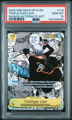2025 ONE PIECE OP10-ROYAL BLOOD MANGA ALTERNATE ART #119 TRAFALGAR LAW PSA 10 - Image 1