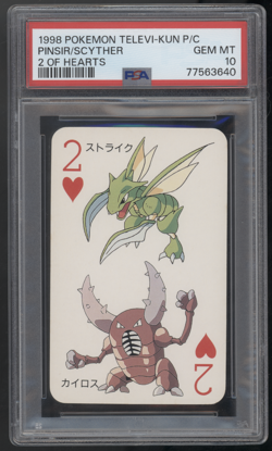 1998 Pokemon Televi-Kun Playing Cards - Pinsir/Scyther - 2 of Hearts - PSA 10 - Image 1