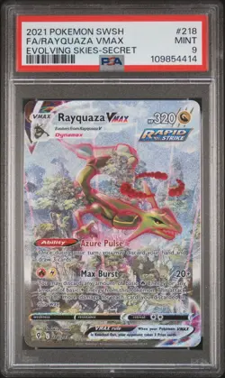 2021 Pokemon Rayquaza VMAX 218 Alt Art Secret Rare SWSH Evolving Skies PSA 9 - Image 2