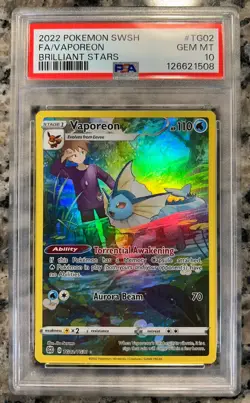 2022 POKEMON SWORD & SHIELD BRILLIANT STARS #TG02 FULL ART/VAPOREON PSA 10 - Image 1