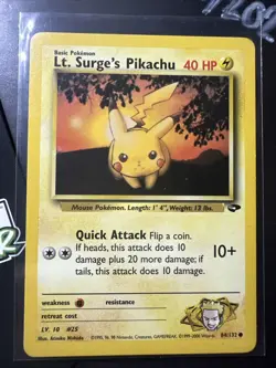 Lt. Surge's Pikachu 84/132 Gym Challenge Pokemon TCG WOTC Vintage 2000 Common NM - Image 1