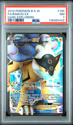 PSA 7 2012 Pokemon Black & White Dark Explorers Full Art Raikou EX 105/108 Holo - Image 1