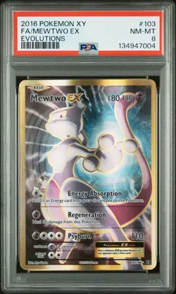 2016 POKEMON XY EVOLUTIONS #103 FULL ART/MEWTWO EX PSA 8 - Image 1