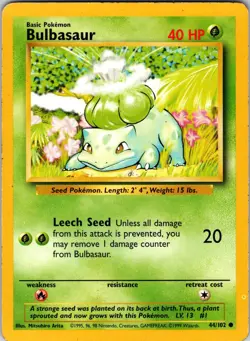 Bulbasaur 044/102 Base Set Pokemon MP Normal - Image 1