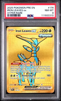 2025 POKEMON PRE EN-PRISMATIC EVOLUTIONS HYPER RARE #176 IRON LEAVES EX PSA 8 - Image 1