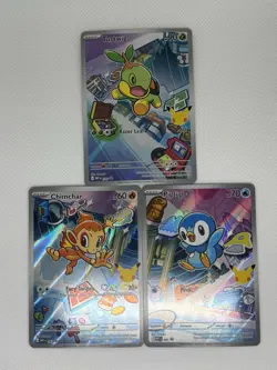 Pokemon First Partner Illustration Rare Collection Turtwig Chimchar Piplup - Image 1