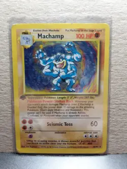 1999 Pokemon Base Set 1st Edition Machamp 8/102 Holo Rare WOTC - HP - Image 1