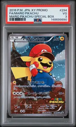 2016 POKEMON JPN XY PROMO MARIO PIKACHU SPECIAL BOX FULL ART/MARIO PIKACHU PSA 3 - Image 1