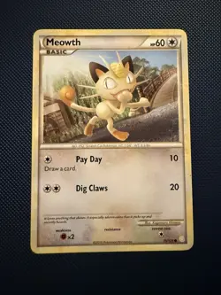 Pokemon HeartGold SoulSilver Single Card Common Meowth 75/123 - Image 1