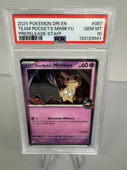 POKEMON 2025 DESTINED RIVALS TEAM ROCKET'S MIMIKYU STAFF PROMO 087/182 PSA 10 - Image 2