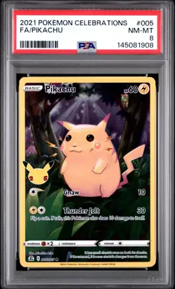 PSA 8 - PIKACHU 2021 POKEMON CELEBRATIONS FA 005/025 FULL ART Red NM Mint #005 - Image 1