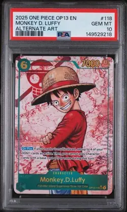 2025 ONE PIECE OP13-CARRYING ON HIS WILL #118 MONKEY D. LUFFY ALT ART PSA 10 - Image 1
