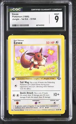 CGC 9 MINT Eevee 1999 Jungle 1st Edition 51/64 Pokemon Card - Image 1