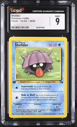 CGC 9 MINT Shellder 1999 Fossil 1st Edition 54/62 Pokemon Card - Image 1