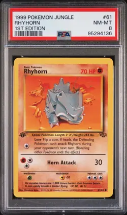 PSA 8 Pokemon Jungle 1999 #61/64 Rhyhorn 1st Edition WOTC TCG English - Image 1