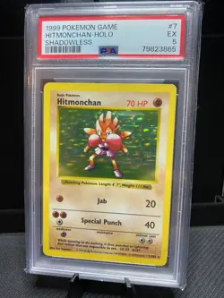 1999 Pokemon Base Set Hitmonchan Holo Shadowless PSA 5 - Image 1