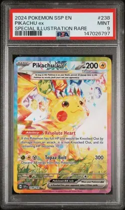 2024 POKEMON SSP EN-SURGING SPARKS SPECIAL ILLUSTRATION RARE PIKACHU EX PSA 9 - Image 1