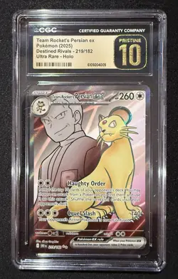 CGC 10 Pristine Team Rocket's Persian ex 219/182 Destined Rivals DRI Pokemon Car - Image 1