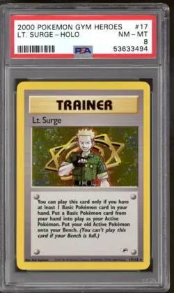 Pokemon Gym Heroes Lt. Surge 17/132 PSA 8 - Image 1